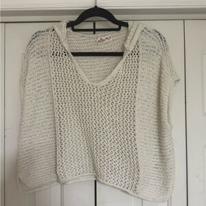 Hollister Women's Knitted White Cotton with Acrylic V-Neck Pullover Coverup